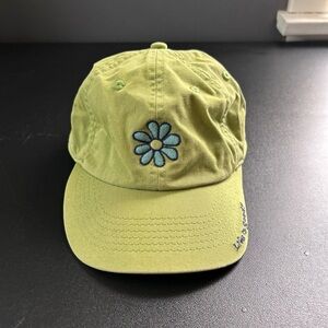 Life Is Good Green Hat Cap Youth One Size Flower Daisy Adjustable‎ Boho